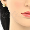 Arete Dormilona 02.156.0375 Oro Laminado, Diseño de Flor, con Blanca Zirconia Cubica, Pulido, Tono Dorado