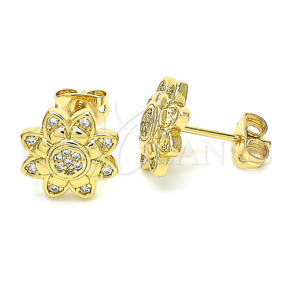 Arete Dormilona 02.156.0375 Oro Laminado, Diseño de Flor, con Blanca Zirconia Cubica, Pulido, Tono Dorado