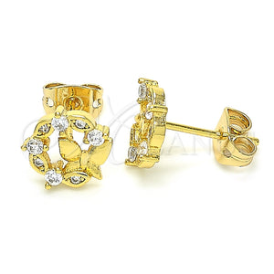 Arete Dormilona 02.156.0376 Oro Laminado, Diseño de Mariposa, con Blanca Zirconia Cubica, Pulido, Tono Dorado