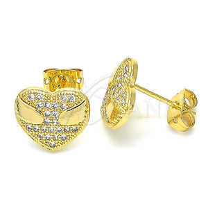 Arete Dormilona 02.156.0383 Oro Laminado, Diseño de Corazón, con Blanca Micro Pave, Pulido, Tono Dorado