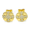 Arete Dormilona 02.156.0384 Oro Laminado, Diseño de Flor y Corazón, con Blanca Zirconia Cubica, Pulido, Tono Dorado