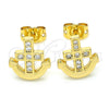 Arete Dormilona 02.156.0386 Oro Laminado, Diseño de Ancla, con Blanca Micro Pave, Pulido, Tono Dorado