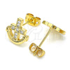 Arete Dormilona 02.156.0386 Oro Laminado, Diseño de Ancla, con Blanca Micro Pave, Pulido, Tono Dorado