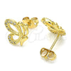Arete Dormilona 02.156.0387 Oro Laminado, Diseño de Mariposa, con Blanca Zirconia Cubica, Pulido, Tono Dorado