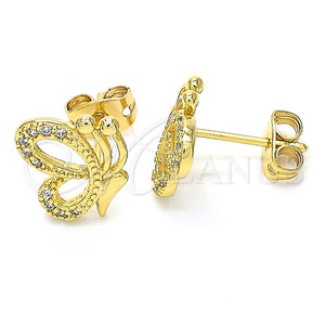 Arete Dormilona 02.156.0387 Oro Laminado, Diseño de Mariposa, con Blanca Zirconia Cubica, Pulido, Tono Dorado