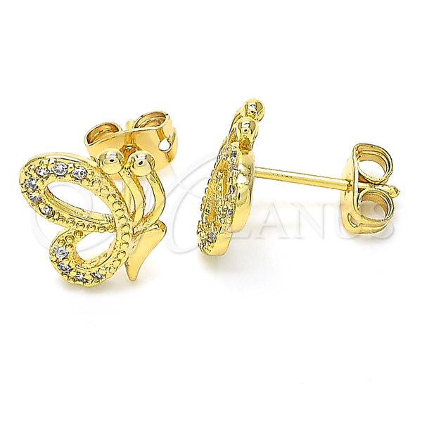 Arete Dormilona 02.156.0387 Oro Laminado, Diseño de Mariposa, con Blanca Zirconia Cubica, Pulido, Tono Dorado