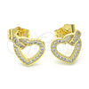 Arete Dormilona 02.156.0388 Oro Laminado, Diseño de Corazón, con Blanca Micro Pave, Pulido, Tono Dorado