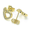 Arete Dormilona 02.156.0388 Oro Laminado, Diseño de Corazón, con Blanca Micro Pave, Pulido, Tono Dorado