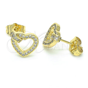 Arete Dormilona 02.156.0388 Oro Laminado, Diseño de Corazón, con Blanca Micro Pave, Pulido, Tono Dorado