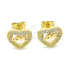 Arete Dormilona 02.156.0389 Oro Laminado, Diseño de Corazón y Amor, con Blanca Micro Pave, Pulido, Tono Dorado