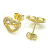 Arete Dormilona 02.156.0389 Oro Laminado, Diseño de Corazón y Amor, con Blanca Micro Pave, Pulido, Tono Dorado