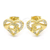 Arete Dormilona 02.156.0390 Oro Laminado, Diseño de Corazón y Manos, con Blanca Micro Pave, Pulido, Tono Dorado