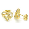 Arete Dormilona 02.156.0390 Oro Laminado, Diseño de Corazón y Manos, con Blanca Micro Pave, Pulido, Tono Dorado
