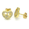 Arete Dormilona 02.156.0391 Oro Laminado, Diseño de Corazón y Amor, con Blanca Micro Pave, Pulido, Tono Dorado
