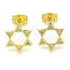 Arete Dormilona 02.156.0392 Oro Laminado, Diseño de Judaica y Estrella de Davi, con Micro Pave Blanca, Pulido, Tono Dorado