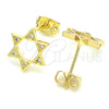 Arete Dormilona 02.156.0392 Oro Laminado, Diseño de Judaica y Estrella de Davi, con Micro Pave Blanca, Pulido, Tono Dorado