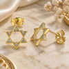 Arete Dormilona 02.156.0392 Oro Laminado, Diseño de Judaica y Estrella de Davi, con Micro Pave Blanca, Pulido, Tono Dorado