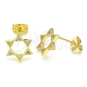 Arete Dormilona 02.156.0392 Oro Laminado, Diseño de Judaica y Estrella de Davi, con Micro Pave Blanca, Pulido, Tono Dorado