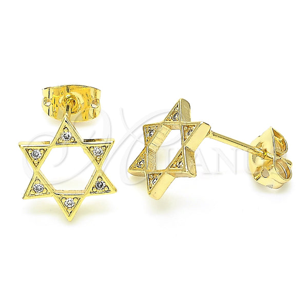 Arete Dormilona 02.156.0392 Oro Laminado, Diseño de Estrella de Davi, con Blanca Micro Pave, Pulido, Tono Dorado