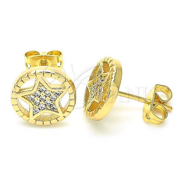 Arete Dormilona 02.156.0395 Oro Laminado, Diseño de Estrella, con Blanca Cristal, Pulido, Tono Dorado