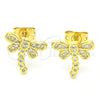 Arete Dormilona 02.156.0396 Oro Laminado, Diseño de Libélula, con Blanca Micro Pave, Pulido, Tono Dorado