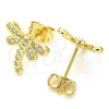 Arete Dormilona 02.156.0396 Oro Laminado, Diseño de Libélula, con Blanca Micro Pave, Pulido, Tono Dorado