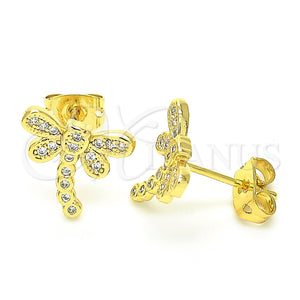 Arete Dormilona 02.156.0396 Oro Laminado, Diseño de Libélula, con Blanca Micro Pave, Pulido, Tono Dorado