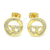 Arete Dormilona 02.156.0397 Oro Laminado, Diseño de Corazón, con Blanca Micro Pave, Pulido, Tono Dorado