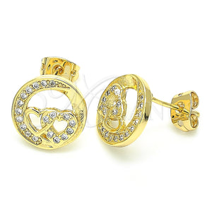 Arete Dormilona 02.156.0397 Oro Laminado, Diseño de Corazón, con Blanca Micro Pave, Pulido, Tono Dorado
