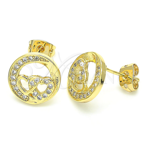 Arete Dormilona 02.156.0397 Oro Laminado, Diseño de Corazón, con Blanca Micro Pave, Pulido, Tono Dorado