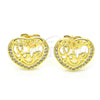 Arete Dormilona 02.156.0398 Oro Laminado, Diseño de Corazón y Amor, con Blanca Micro Pave, Pulido, Tono Dorado