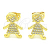 Arete Dormilona 02.156.0399 Oro Laminado, Diseño de Niñita Pequeña, con Blanca Micro Pave, Pulido, Tono Dorado