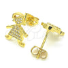 Arete Dormilona 02.156.0399 Oro Laminado, Diseño de Niñita Pequeña, con Blanca Micro Pave, Pulido, Tono Dorado