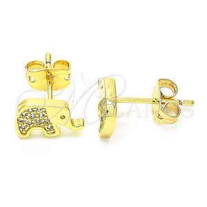 Arete Dormilona 02.156.0401 Oro Laminado, Diseño de Elefante, con Blanca Zirconia Cubica, Pulido, Tono Dorado