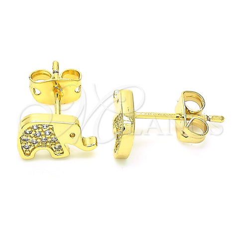 Arete Dormilona 02.156.0401 Oro Laminado, Diseño de Elefante, con Blanca Zirconia Cubica, Pulido, Tono Dorado