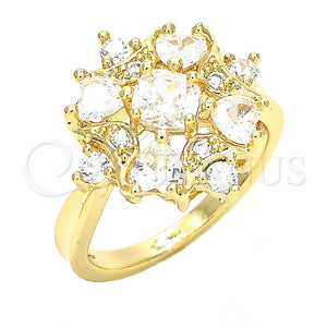 Anillo Multi Piedra 01.221.0003.08 Oro Laminado, Diseño de Corazón, con Blanca Zirconia Cubica, Pulido, Tono Dorado (Size 8)
