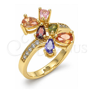 Anillo Multi Piedra 01.221.0004.08 Oro Laminado, Diseño de Gota, con Multicolor Zirconia Cubica, Pulido, Tono Dorado (Size 8)