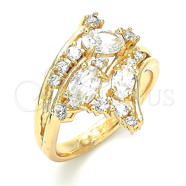 Anillo Multi Piedra 01.221.0006.08 Oro Laminado, con Blanca Zirconia Cubica, Pulido, Tono Dorado (Size 8)