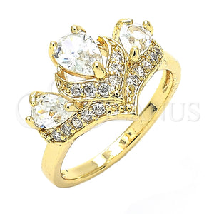 Anillo Multi Piedra 01.221.0007.08 Oro Laminado, Diseño de Gota, con Blanca Zirconia Cubica, Pulido, Tono Dorado (Size 8)