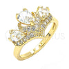 Anillo Multi Piedra 01.221.0007.08 Oro Laminado, Diseño de Gota, con Blanca Zirconia Cubica, Pulido, Tono Dorado (Size 8)