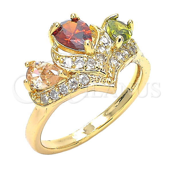 Anillo Multi Piedra 01.221.0007.1.07 Oro Laminado, Diseño de Gota, con Multicolor Zirconia Cubica, Pulido, Tono Dorado (Size 7)