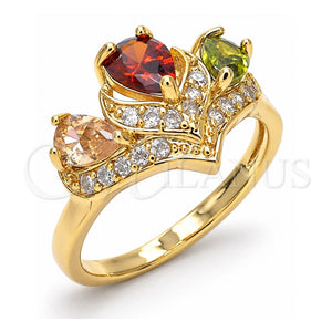 Anillo Multi Piedra 01.221.0007.1.08 Oro Laminado, Diseño de Gota, con Multicolor Zirconia Cubica, Pulido, Tono Dorado (Size 8)