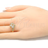 Anillo Multi Piedra 01.221.0008.07 Oro Laminado, Diseño de Gota, con Blanca Zirconia Cubica, Pulido, Tono Dorado (Size 7)