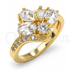 Anillo Multi Piedra 01.221.0008.07 Oro Laminado, Diseño de Gota, con Blanca Zirconia Cubica, Pulido, Tono Dorado (Size 7)