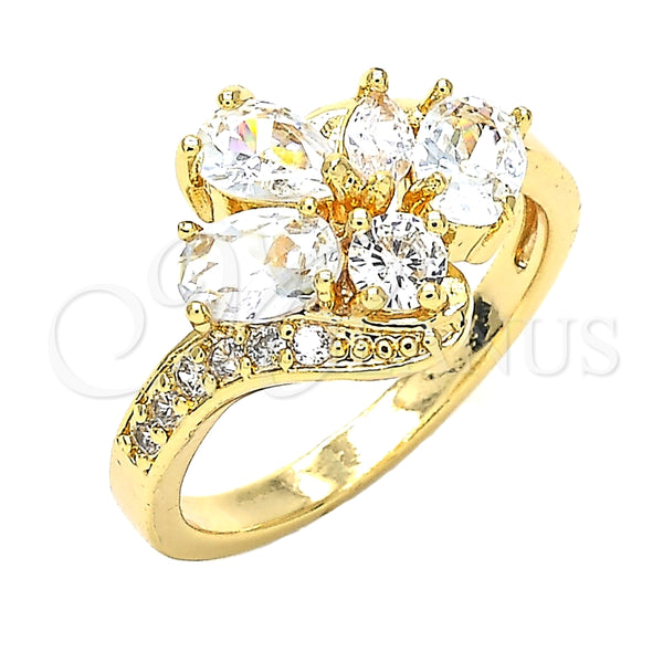 Anillo Multi Piedra 01.221.0008.08 Oro Laminado, Diseño de Gota, con Blanca Zirconia Cubica, Pulido, Tono Dorado (Size 8)