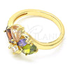 Anillo Multi Piedra 01.221.0008.1.06 Oro Laminado, Diseño de Gota, con Multicolor Zirconia Cubica, Pulido, Tono Dorado (Size 6)
