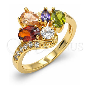 Anillo Multi Piedra 01.221.0008.1.07 Oro Laminado, Diseño de Gota, con Multicolor Zirconia Cubica, Pulido, Tono Dorado (Size 7)