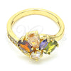 Anillo Multi Piedra 01.221.0008.1.08 Oro Laminado, Diseño de Gota, con Multicolor Zirconia Cubica, Pulido, Tono Dorado (Size 8)