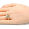 Anillo Multi Piedra 01.221.0009.07 Oro Laminado, Diseño de Flor y Gota, con Blanca Zirconia Cubica, Pulido, Tono Dorado (Size 7)