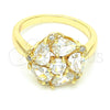Anillo Multi Piedra 01.221.0009.07 Oro Laminado, Diseño de Flor y Gota, con Blanca Zirconia Cubica, Pulido, Tono Dorado (Size 7)